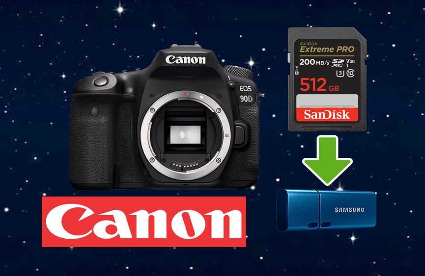 Zet foto's en video's van de Canon EOS 90D over van de SanDisk SD kaart naar een USB Type-C stick.